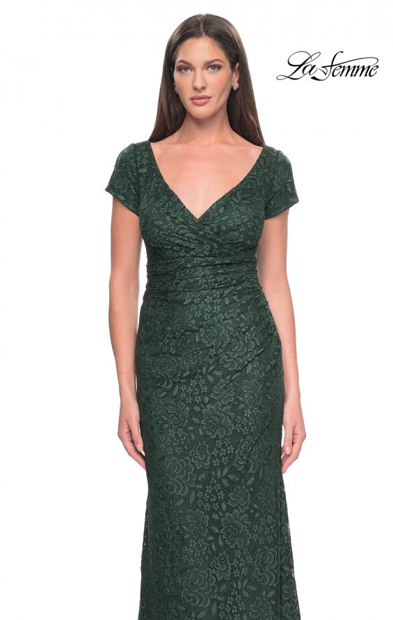 Picture of: Stretch Lace Evening Dress with Short Sleeves in Emerald, Style: 30797, Detail Picture 1