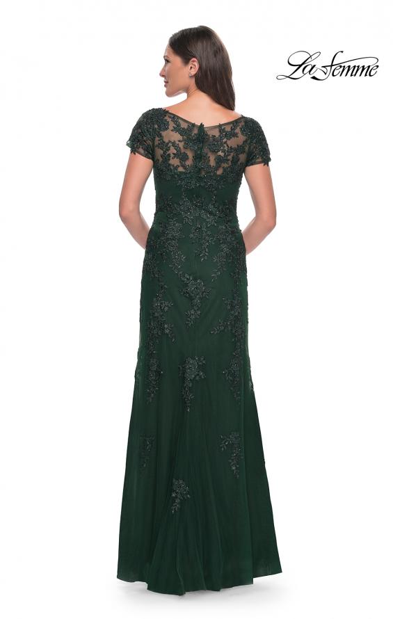 Picture of: Lace and Net Fitted Long Mother of the Bride Dress in Emerald, Style: 29792, Detail Picture 2
