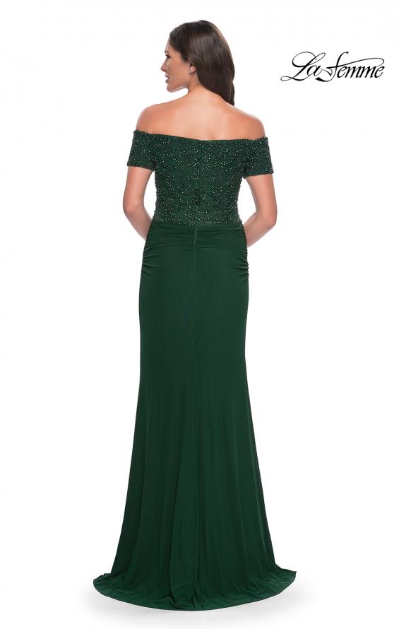 Picture of: Net Jersey Long Gown with Exquisite Beaded Design in Gunmetal, Style: 30057, Detail Picture 2