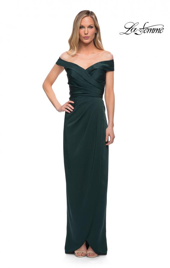 Picture of: Long Jersey Dress with Ruching and Cap Sleeves in Emerald, Style: 25206, Detail Picture 3