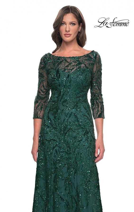 Picture of: Beautiful Beaded Long Dress with Illusion Sleeves in Emerald, Style: 31690, Detail Picture 3