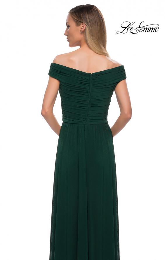 Picture of: Off the Shoulder Net Jersey Long Dress with Ruching in Emerald, Detail Picture 4