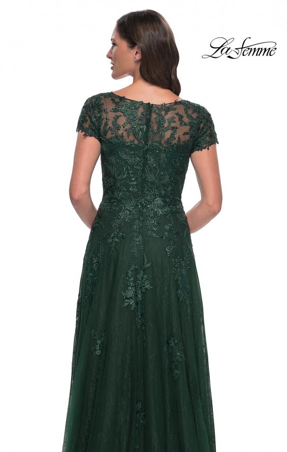 Picture of: A-Line Dress with Lace Applique and Sheer Short Sleeves in Emerald, Style: 30168, Detail Picture 4