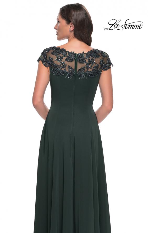 Picture of: A-Line Satin Dress with Stunning Beaded Neckline and Short Sleeves in Emerald, Style: 31195, Detail Picture 4