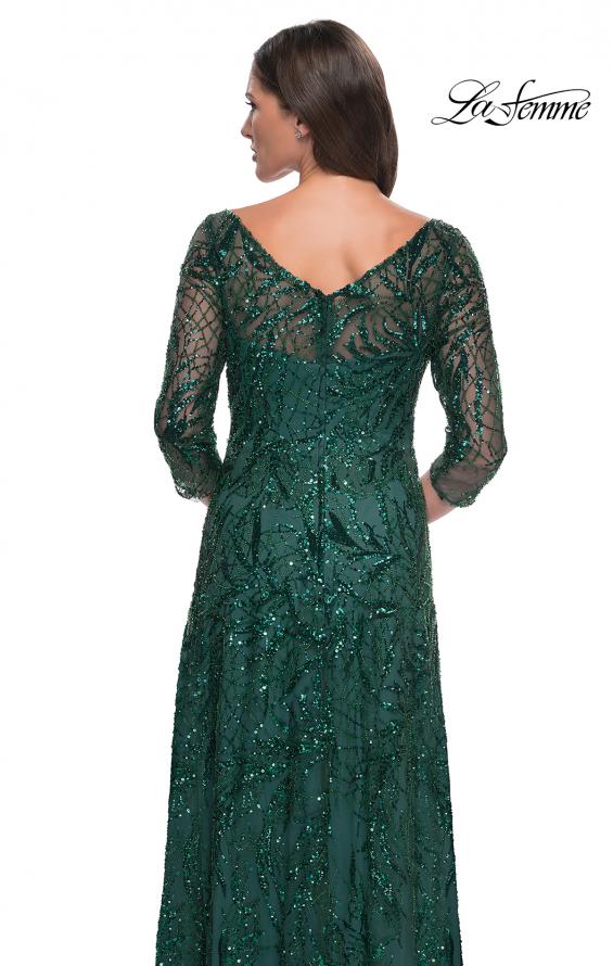 Picture of: Beautiful Beaded Long Dress with Illusion Sleeves in Emerald, Style: 31690, Detail Picture 4