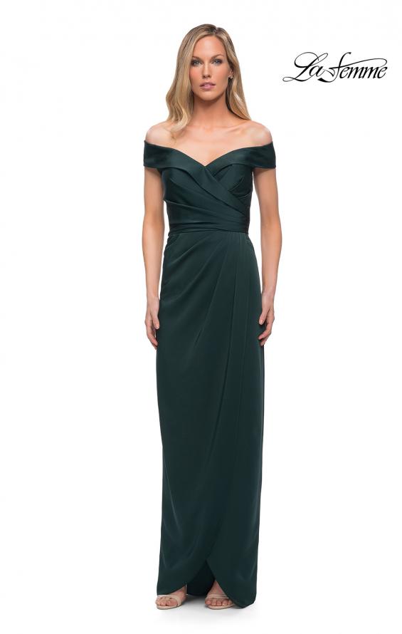 Picture of: Long Jersey Dress with Ruching and Cap Sleeves in Emerald, Style: 25206, Detail Picture 5
