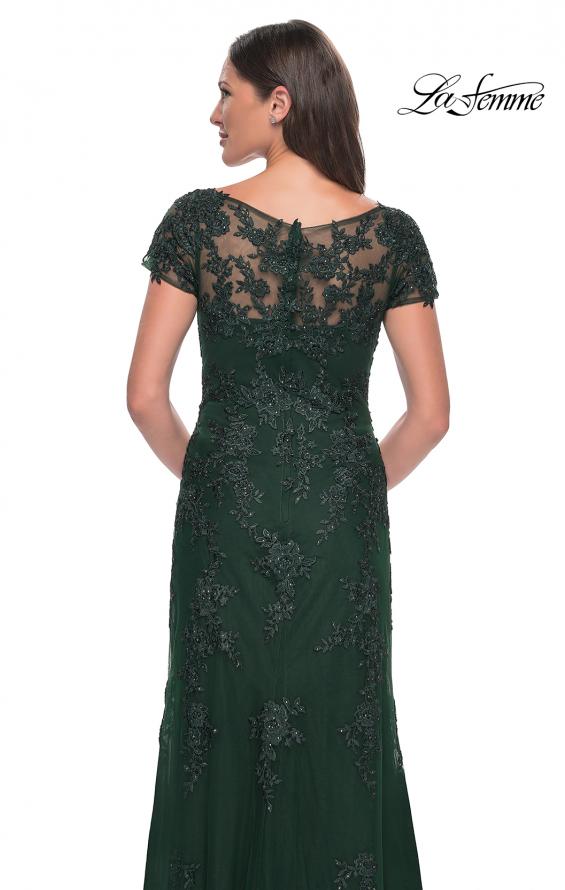 Picture of: Lace and Net Fitted Long Mother of the Bride Dress in Emerald, Style: 29792, Detail Picture 6