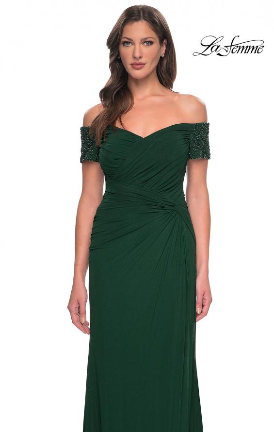 Picture of: Net Jersey Long Gown with Exquisite Beaded Design in Emerald, Style: 30057, Detail Picture 7