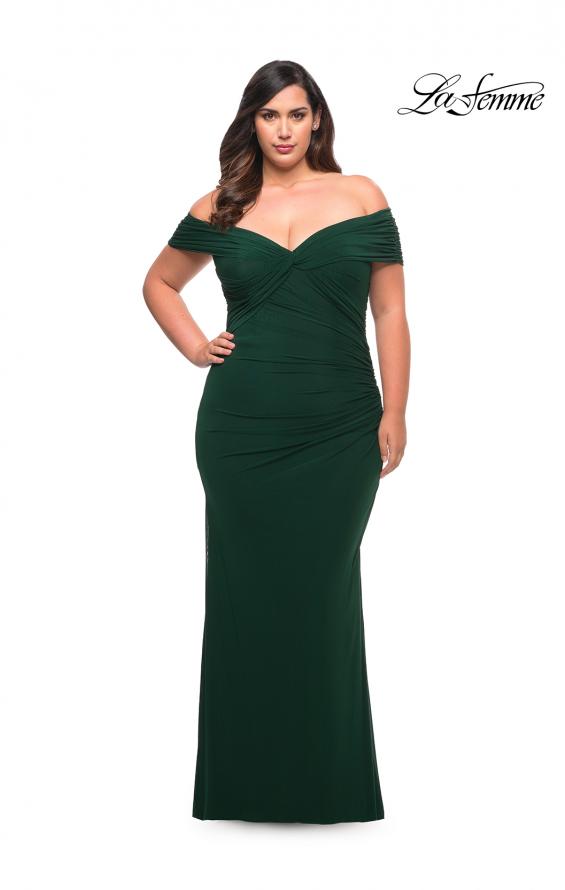 Picture of: Long Net Jersey Plus Dress with Bodice Design in Emerald, Style: 29635, Main Picture
