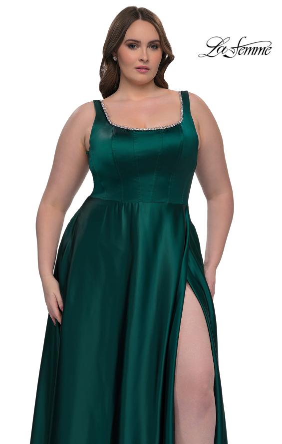 Picture of: A-line Satin Plus Prom Dress with Rhinestone Neckline in Emerald , Style: 33026, Detail Picture 8