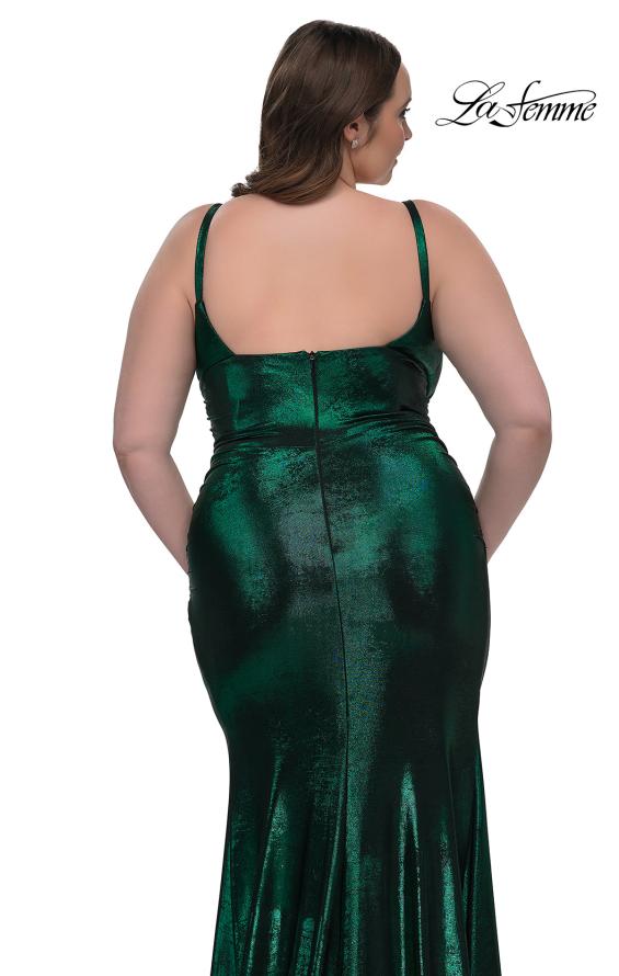 Picture of: Metallic Plus Size Prom Dress with Flattering Ruching in Emerald , Style: 33020, Detail Picture 15