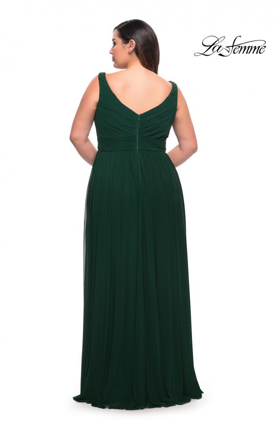 Picture of: Net Jersey Plus Size Long Dress with Slit and V Neck in Emerald, Style: 29075, Back Picture