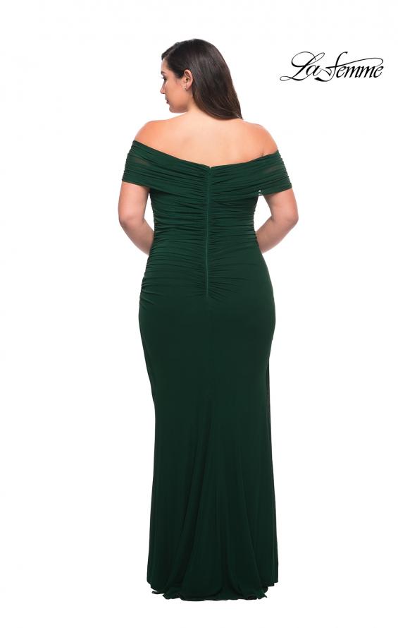 Picture of: Long Net Jersey Plus Dress with Bodice Design in Emerald, Style: 29635, Back Picture