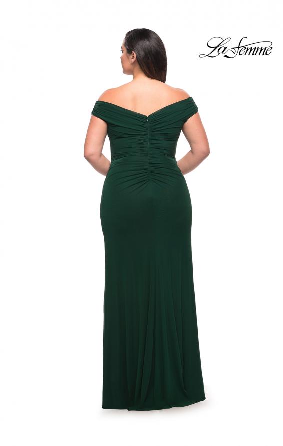 Picture of: Flattering Ruched Off the Shoulder Plus Size Dress in Emerald, Style: 29722, Back Picture