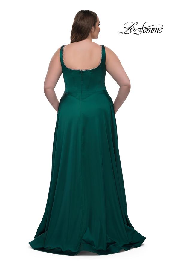 Picture of: A-line Satin Plus Prom Dress with Rhinestone Neckline in Emerald , Style: 33026, Back Picture