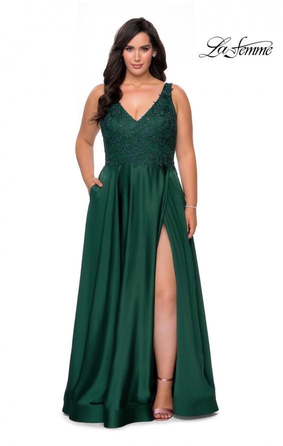 Picture of: A-line Plus Size Dress with Rhinestone Lace Bodice in Emerald, Style: 29039, Detail Picture 1