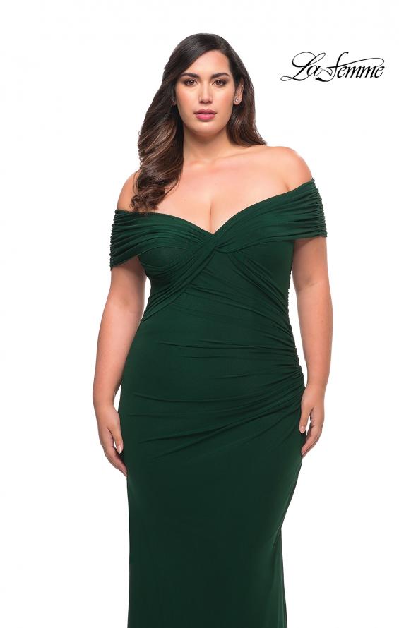 Picture of: Long Net Jersey Plus Dress with Bodice Design in Emerald, Style: 29635, Detail Picture 4