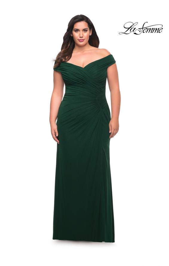 Picture of: Flattering Ruched Off the Shoulder Plus Size Dress in Emerald, Style: 29722, Detail Picture 5