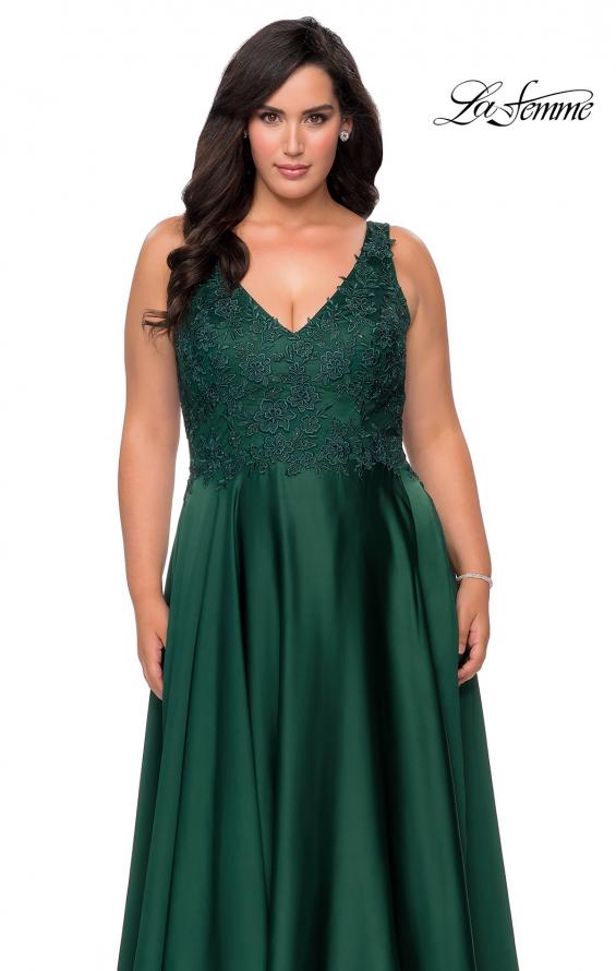 Picture of: A-line Plus Size Dress with Rhinestone Lace Bodice in Emerald, Style: 29039, Detail Picture 6