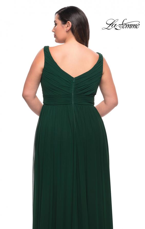 Picture of: Net Jersey Plus Size Long Dress with Slit and V Neck in Emerald, Style: 29075, Detail Picture 6