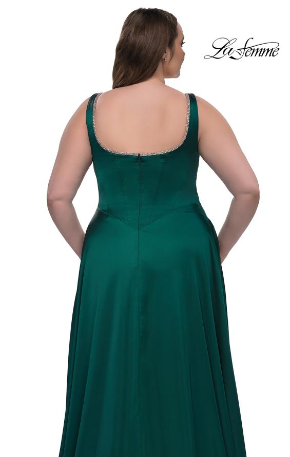 Picture of: A-line Satin Plus Prom Dress with Rhinestone Neckline in Emerald , Style: 33026, Detail Picture 6