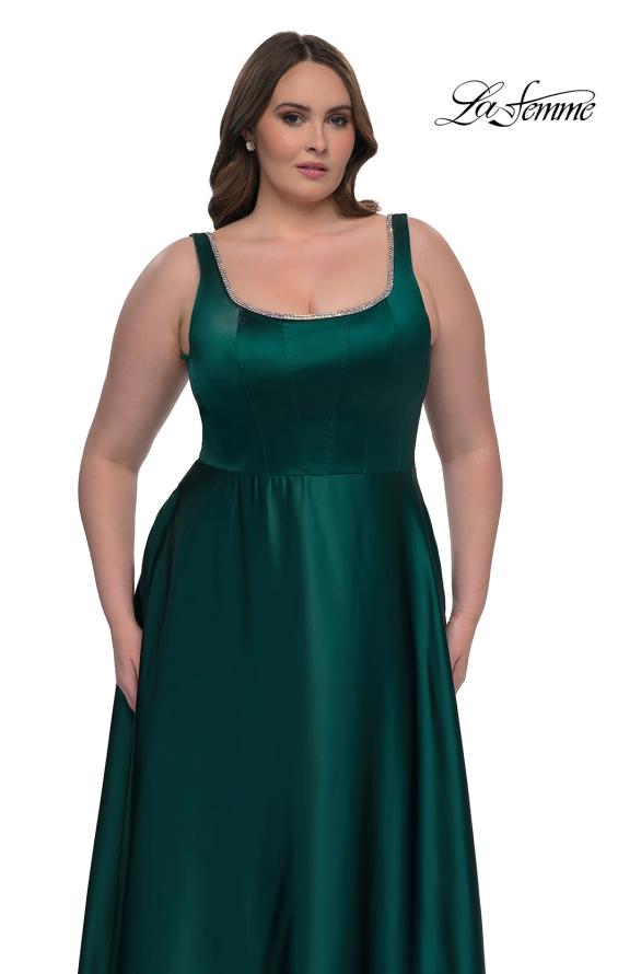Picture of: A-line Satin Plus Prom Dress with Rhinestone Neckline in Emerald , Style: 33026, Detail Picture 7
