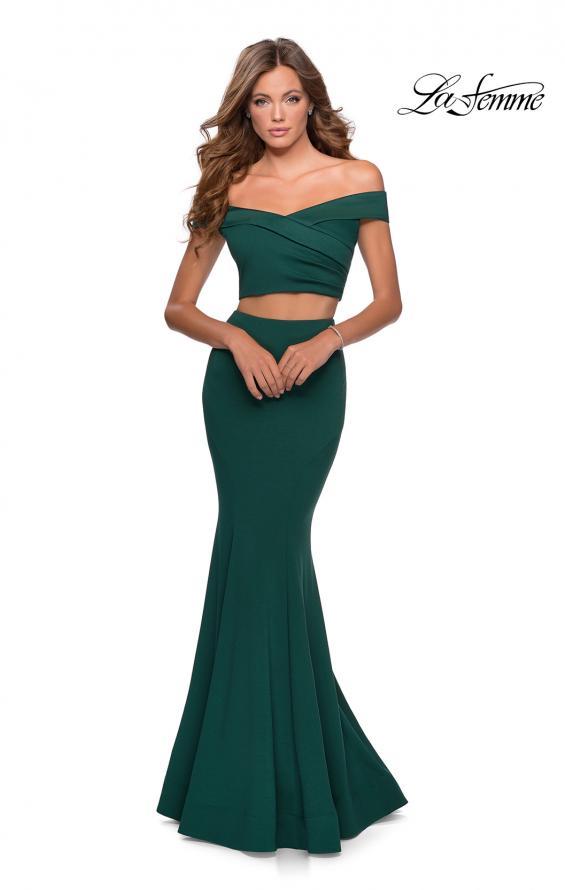 Picture of: Two Piece Off The Shoulder Dress with Pleated Top in Emerald, Style: 28521, Main Picture