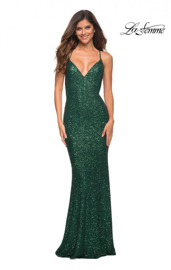 Picture of: Luxurious Soft Sequin Dress with V Neckline in Emerald, Main Picture