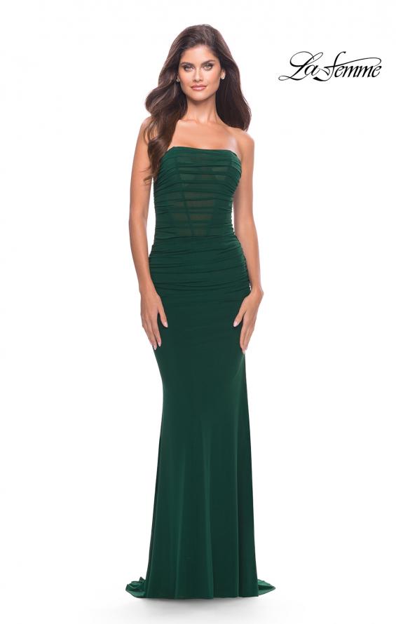Picture of: Strapless Net Jersey Dress with Illusion Bodice in Emerald, Style: 31584, Main Picture
