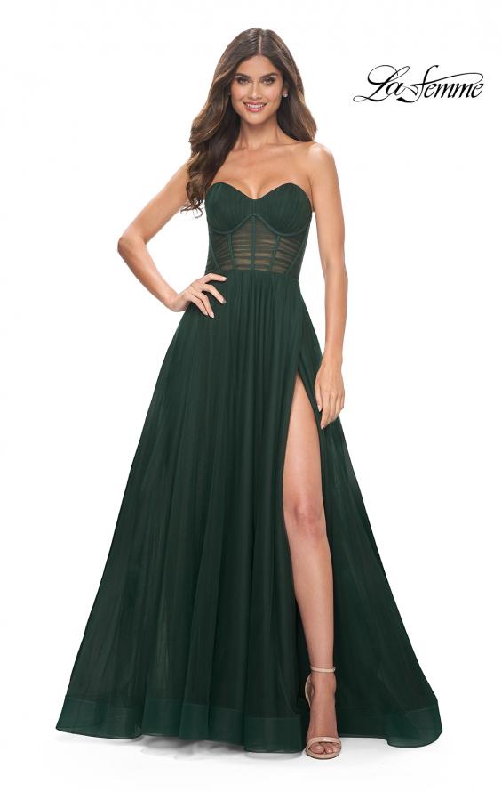 Picture of: Strapless Sweetheart A-Line Corset Prom Dress in Emerald, Style: 31971, Main Picture