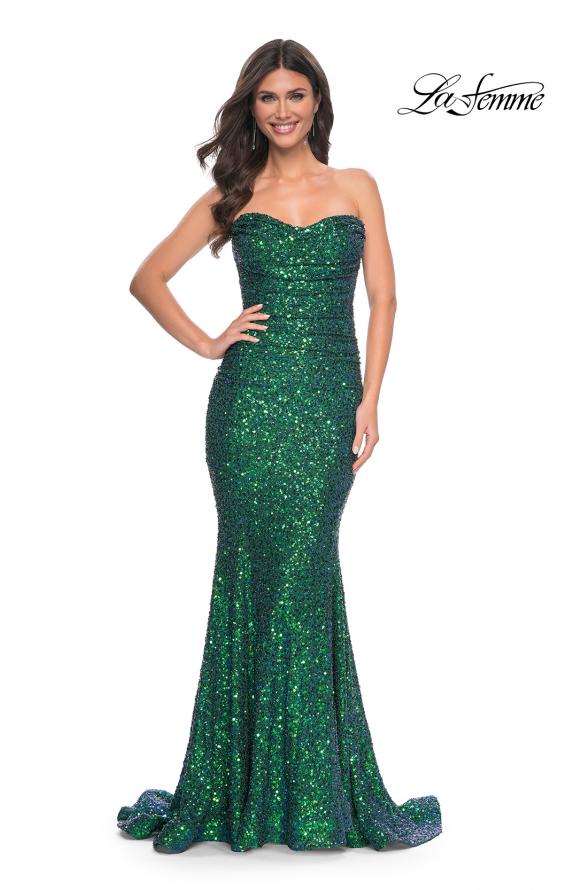 Picture of: Stretch Sequin Gown with Draped Neckline and Mermaid Skirt in Green, Style: 32340, Main Picture