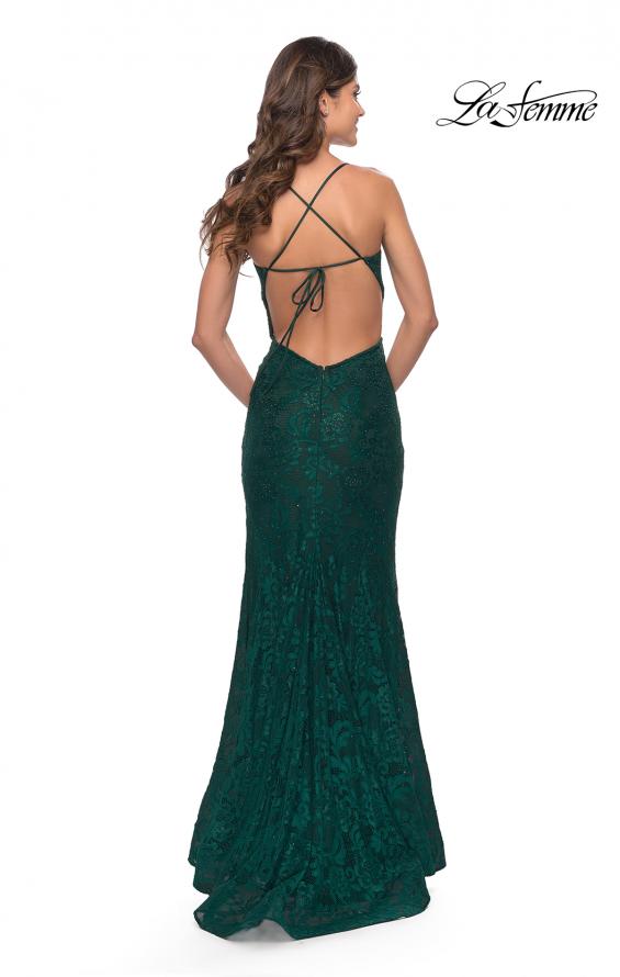 Picture of: Lace Prom Gown With Sheer Bodice and Tie Up Back in Emerald, Style: 28534, Detail Picture 8
