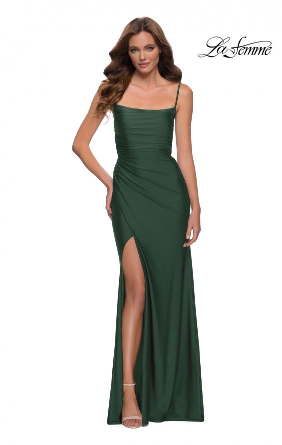 Picture of: Jersey Dress with Square Neckline and Ruching in Emerald, Style: 29710, Style: 29710