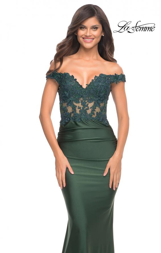 Picture of: Illusion Lace Top with Jersey Long Gown in Green, Style: 30741, Detail Picture 9
