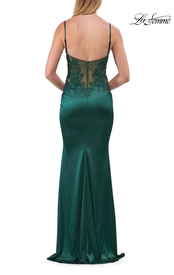 Picture of: Beaded Sheer Bodice Jersey Gown with Spaghetti Straps in Emerald, Style: 33709, Detail Picture 11