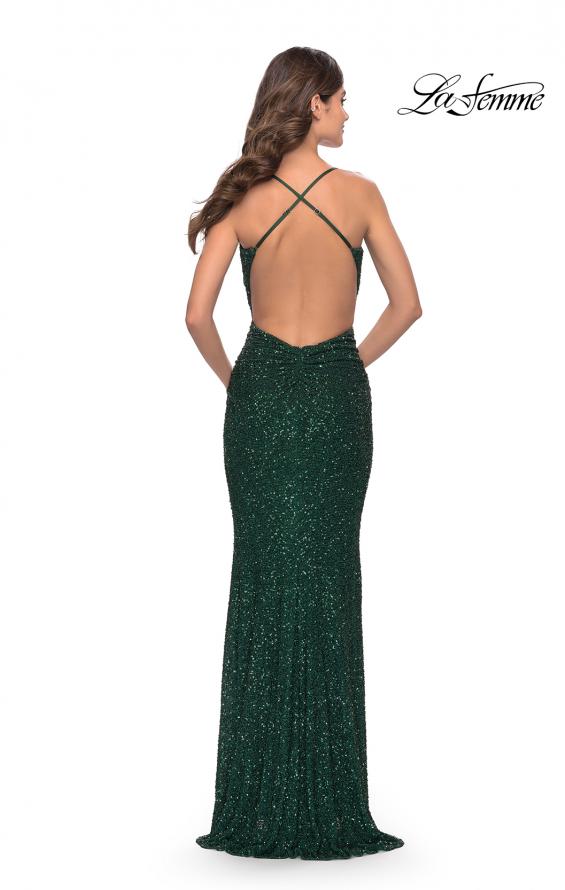Picture of: Chic Soft Sequin Stretch Dress with Open Back in Jewel Tones in Emerald, Style: 31027, Detail Picture 12
