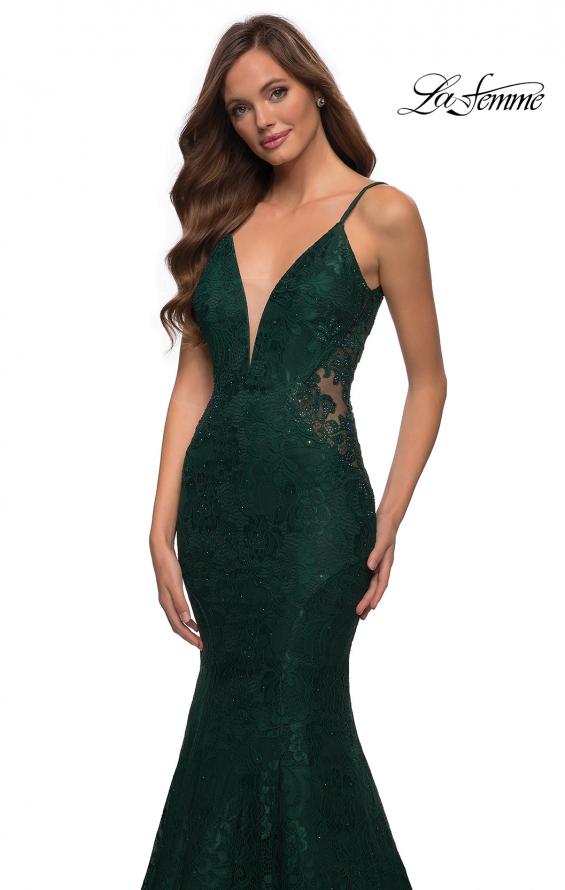Picture of: Long Mermaid Lace Dress with Back Rhinestone Detail in Emerald, Style: 28355, Detail Picture 15