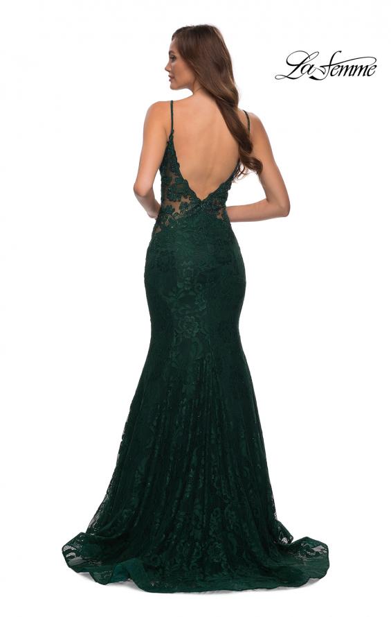 Picture of: Long Mermaid Lace Dress with Back Rhinestone Detail in Emerald, Style: 28355, Detail Picture 16