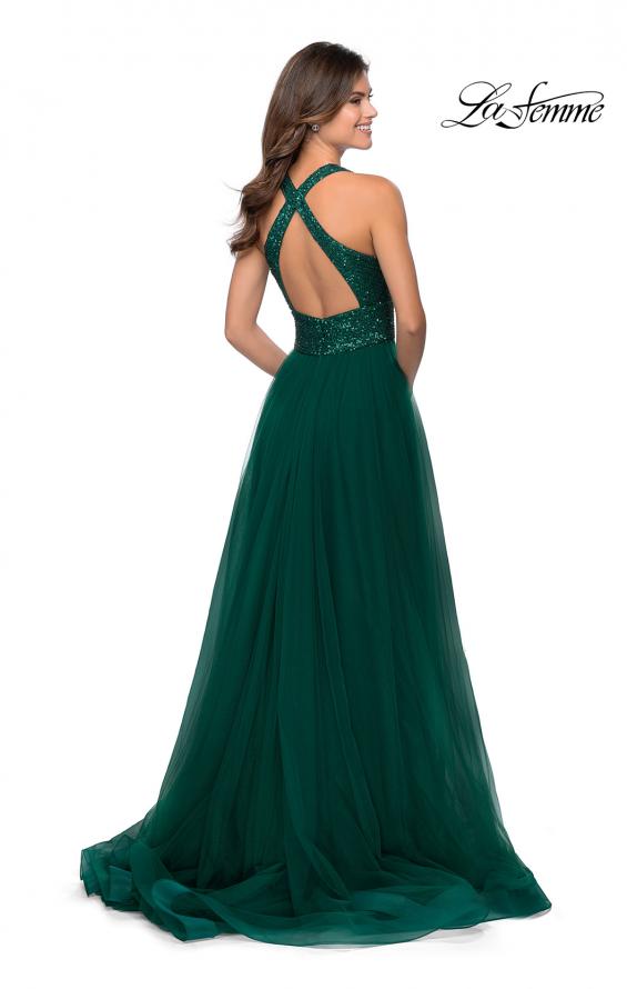 Picture of: A-line Tulle Dress with Sequined Bodice and Pockets in Emerald, Style: 28908, Back Picture