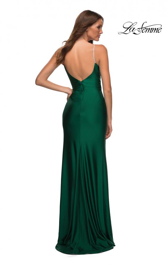 Picture of: Rhinestone Strap Simple Long Jersey Dress in Emerald, Back Picture