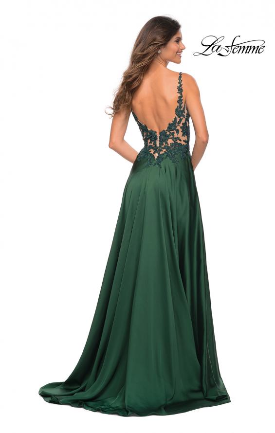Picture of: Gorgeous Satin Gown with Sheer Lace Bodice in Emerald, Back Picture