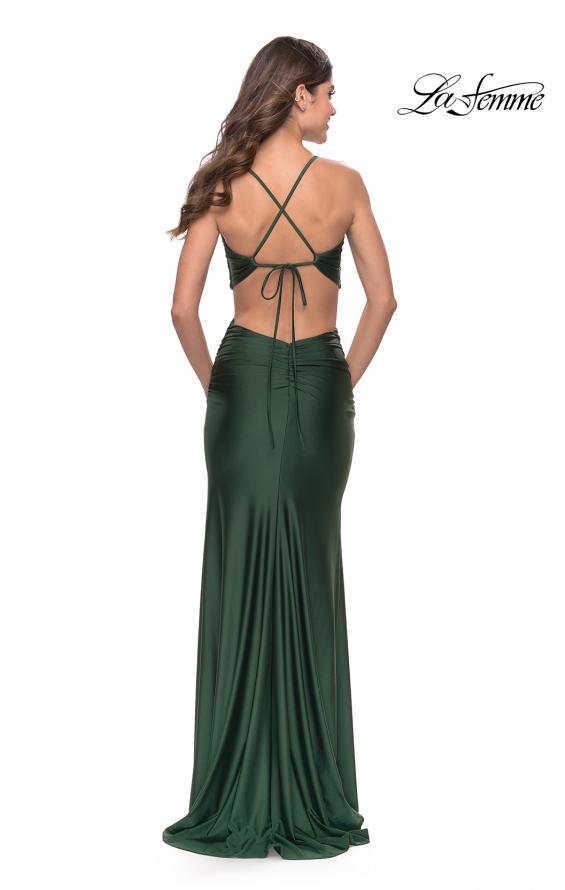 Picture of: Prom Dress with Side Cutouts and Open Tie Back in Emerald, Style: 30977, Back Picture