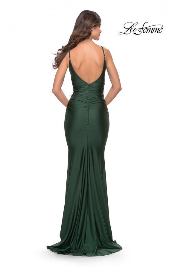 Picture of: Criss Cross Ruched Bodice Elegant Jersey Dress in Emerald, Style: 31122, Back Picture