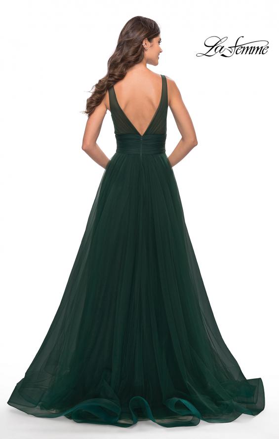 Picture of: Tulle Ball Gown with High Slit and V Neckline in Emerald, Style: 31149, Back Picture