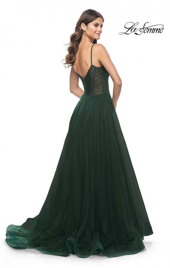 Picture of: Simple Tulle A-LIne Prom Dress with Ruched Illusion Bodice in Emerald, Style: 32130, Back Picture