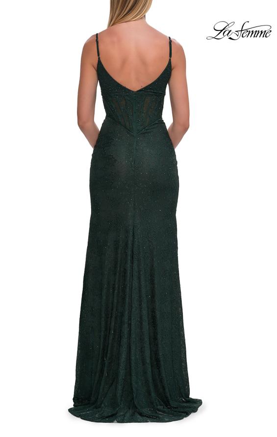 Green Picture of: Rhinestone Lace Gown with Sheer Bodice and Side Slit in Emerald, Style: 33442, Detail Picture 22