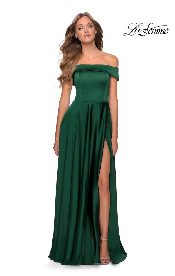 Picture of: Satin Off the Shoulder Evening Dress with Pockets in Emerald, Style: 28978, Detail Picture 1