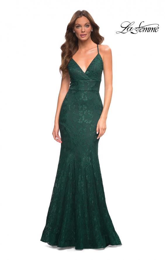 Picture of: Stretch Lace Gown with Flattering Seams at Waist in Emerald, Detail Picture 1