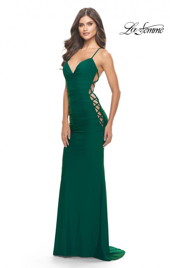 Picture of: Unique Jersey Dress with Open Criss Cross Sides in Emerald, Style: 31315, Detail Picture 1