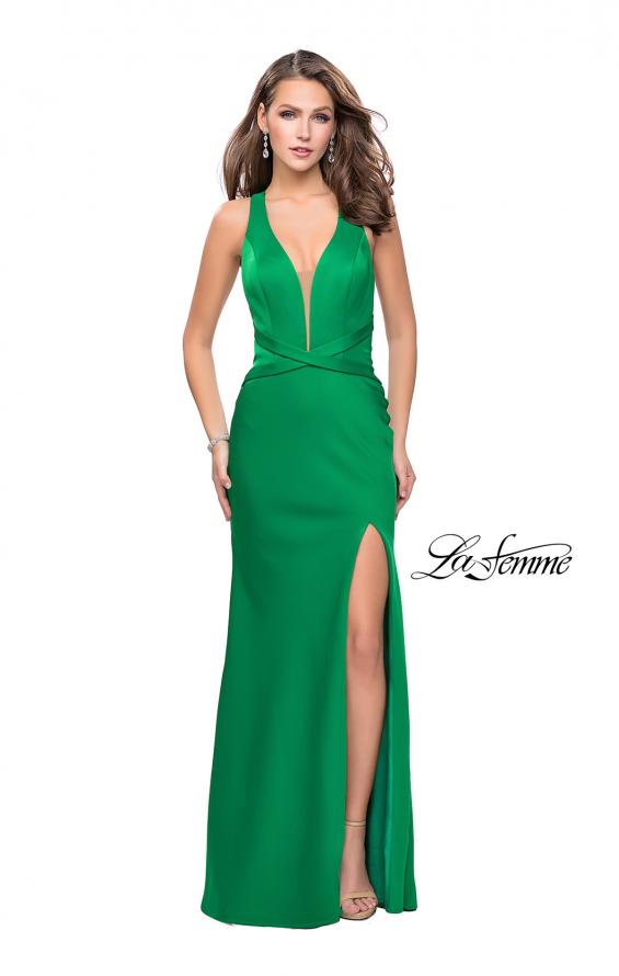 Picture of: Halter Top Prom Dress with Deep V Neckline and Slit in Emerald, Style: 25904, Detail Picture 2